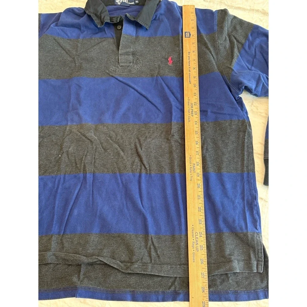 VTG 90s Polo Ralph Lauren Blue Gray Stripe Rugby Shirt Sz XL‎ Preppy Classic